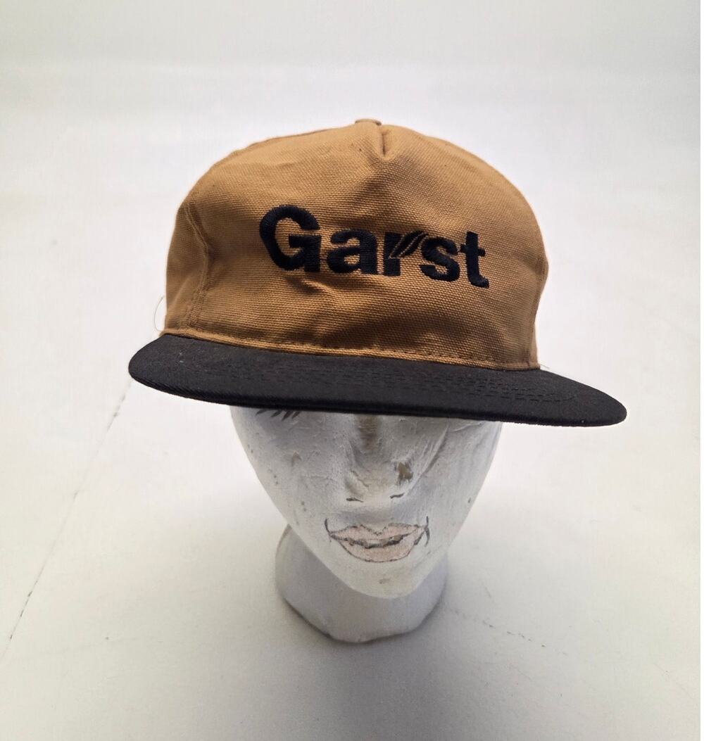 Vintage Garst Seed Canvas Snapback Hat Brown Black Farm Agriculture Workwear